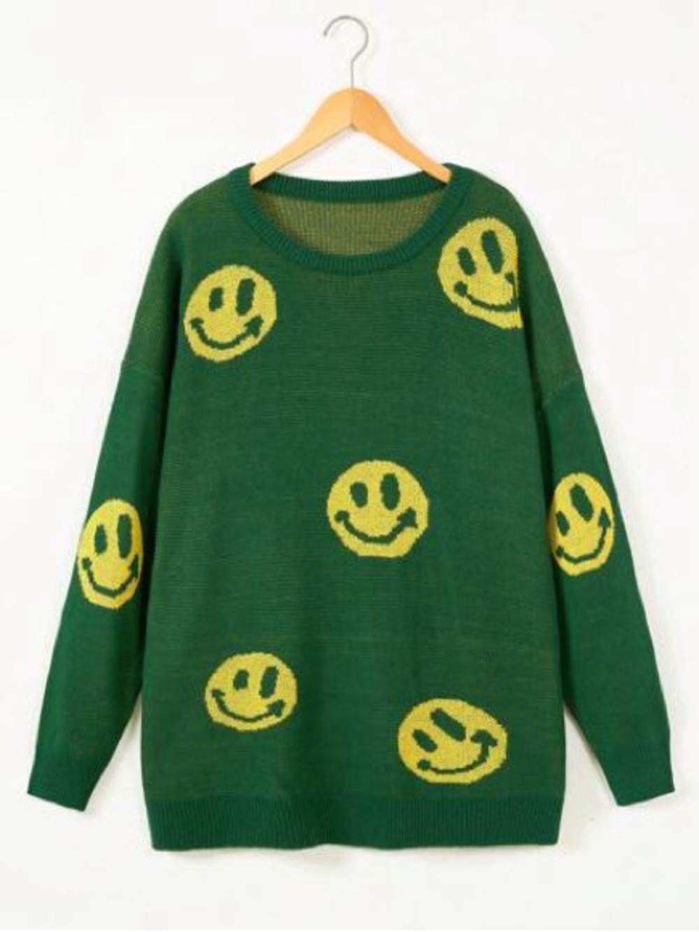 Shein Plus Green Smiley Knit Sweater 0XL
